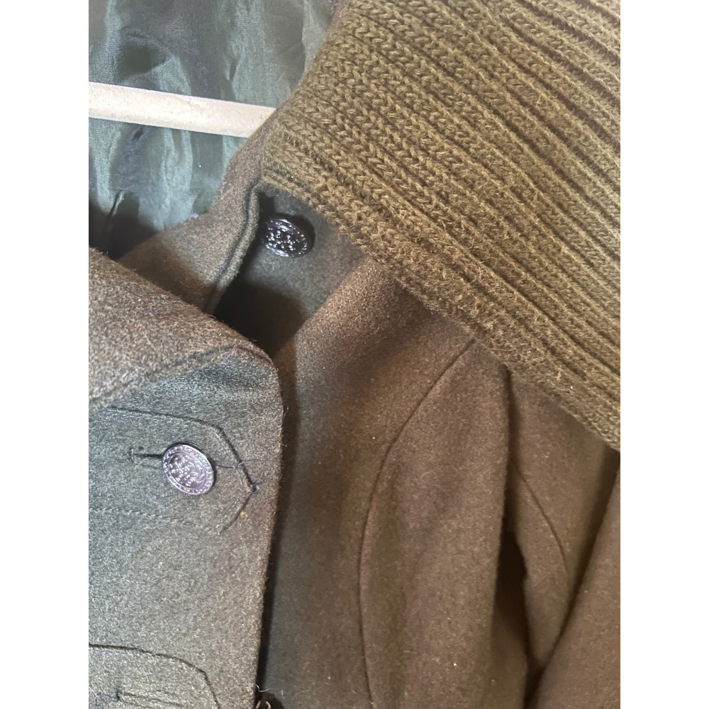 Coffeeshop Pea Coat Wool Small Green Excellent Knit Collar Double Breasted - Picture 6 of 9